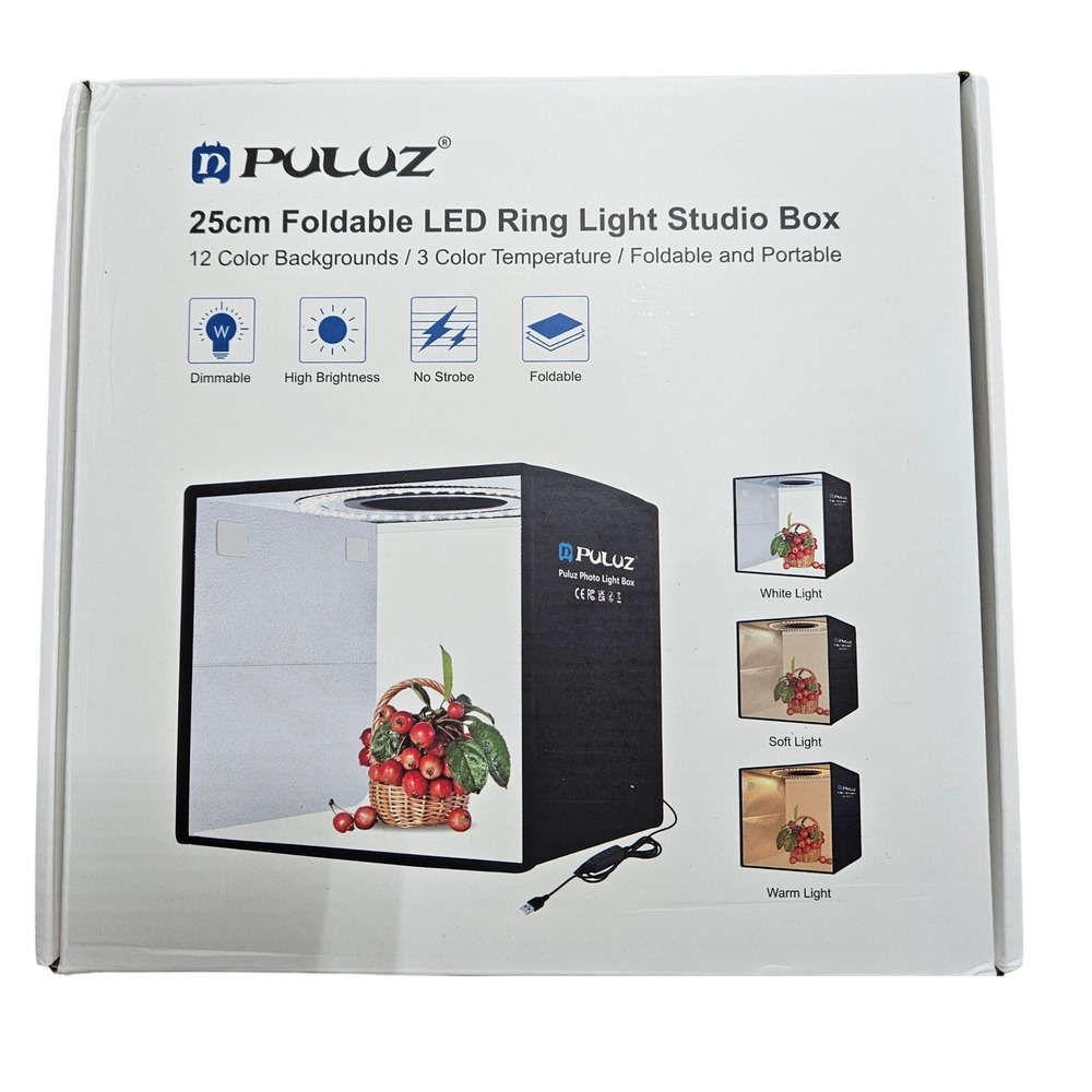 PULUZ 25cm Foldable LED Ring Light Studio Box PU5027B 12 Color Backgrounds NEW